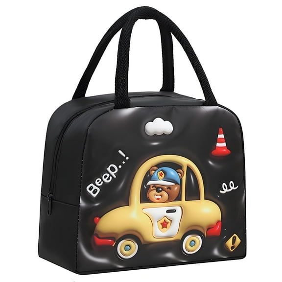 NIETEIN Lunch Bag Box Insulated Cooler Portable Reusable (Yellow Car)