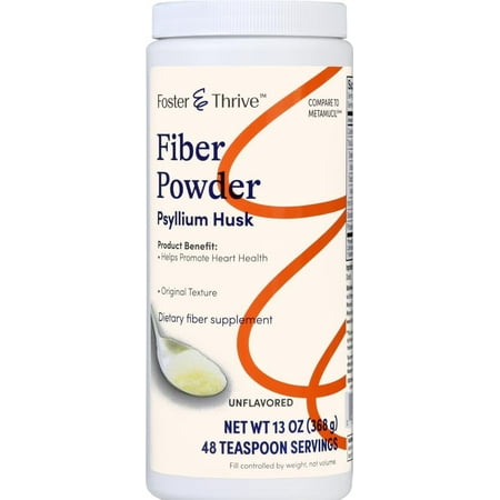 Foster & Thrive Daily Psyllium Husk Powder Supplement, 4-in-1 Fiber for Digestive Health Laxative, Relieves Occasional Constipation, Original Flavor, 48 Doses