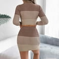 thumbnail image 5 of Roncen Women's Knitted Striped Color Block Two-Piece Set - Striped Long Sleeve Shorts Sweater with Skirt, Chic and Trendy Outfit, 5 of 8