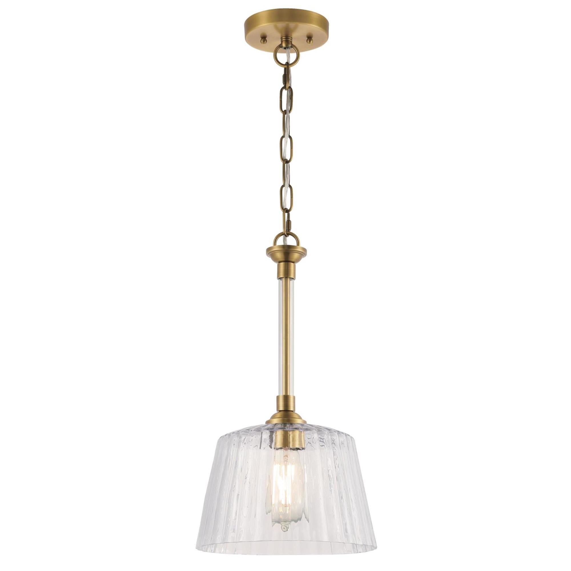 Westinghouse Lighting Aggie 1-Light Indoor Pendant - Brushed brass finish with clear ribbed glass