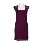 Adrianna Papell Square Neck Sleeveless Cutout Back Zipper Back Floral Lace Dress-MULBERRY / 6