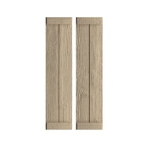 Ekena Millwork 11"W x 26"H Rustic Two Board Joined Board-n-Batten Rough Sawn Faux Wood Shutters w/End Batten (Per Pair), Primed Tan