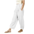 thumbnail image 3 of Dazajoo Cotton Linen Harem Pants Women Wide Leg Elastic Waist Joggers with Pockets Summer Casual Beach Vacation Pants,White,M, 3 of 7