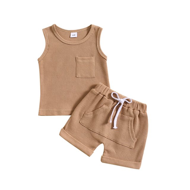 Birdeem Camisole pour Filles Mode Garçons Décontracté T-Shirts à Manches Courtes Col Rond Col Bouton Couleur Unie Ensembles de Shorts