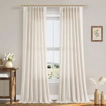 Pinch Pleated 90 Inch Curtains 2 Panels For Living Room Cream Beige Linen Curtains 90 Inches Long Pinch Pleat Drapes For Track System Light Filtering Semi Sheer Curtain For Dining Bedroom Office