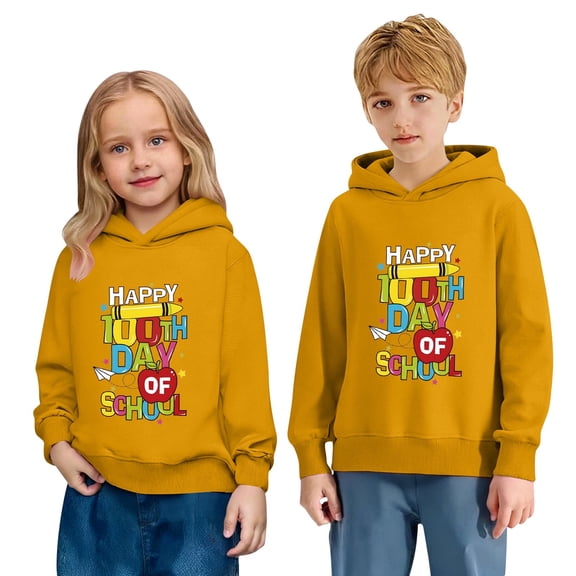 IWRICH Kids Happy 100th Days of School Hoodies Long Sleeve Lined Hooded Sweatshirts Cute Tops,Size 2-14 Years Yellow 160
