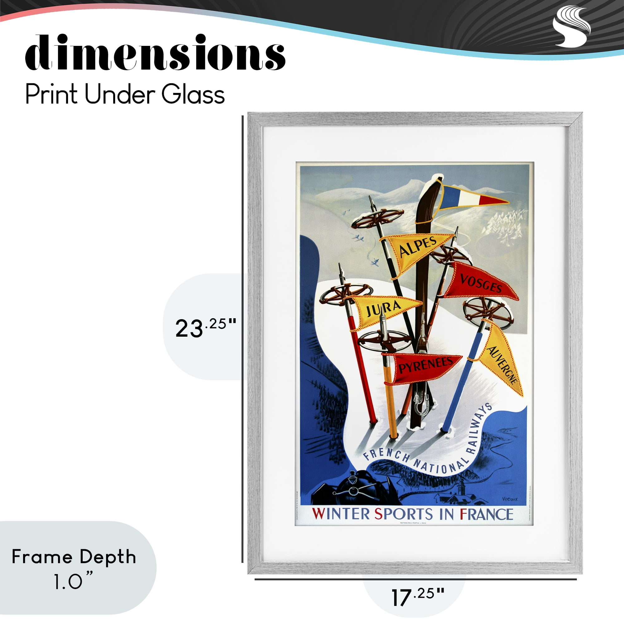 Stupell Industries Winter Sports In France Gray Framed Print Under Glass, design by Vintage Posters