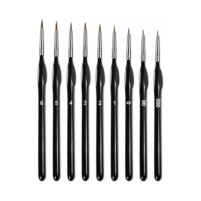 Juego de pinceles para pintar con detalles, pinceles finos en miniatura, pinceles para pintar con detalles para acrílico, acuarela, óleo, cara, uñas, dibujo lineal, 9 piezas (negro) -