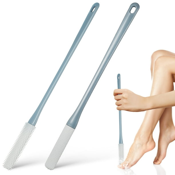 2 cepillos de limpieza para dedos de los pies, cepillo de mango largo para ducha, cepillo de silicona para limpieza de pies para personas mayores