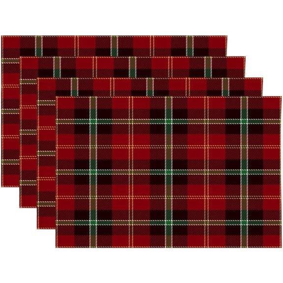 Red Checkered Placemats,Black Green Plaid Tartan Flannel Shirts Place Mats for Dining/Kitchen Table Waterproof Washable Linen Heat Insulation Dinner Table Mats 12x18 in 4 PCS