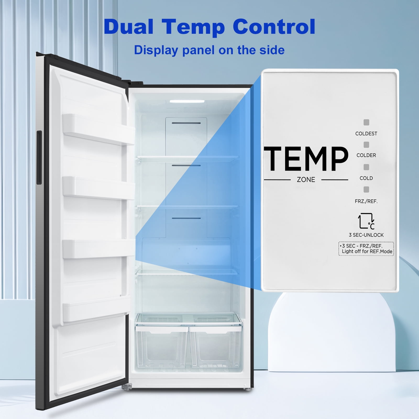 Smad 33 Inch Upright 21 Cu ft Freezer in Stainless Steel F21UFLESSS Left Door Fridge