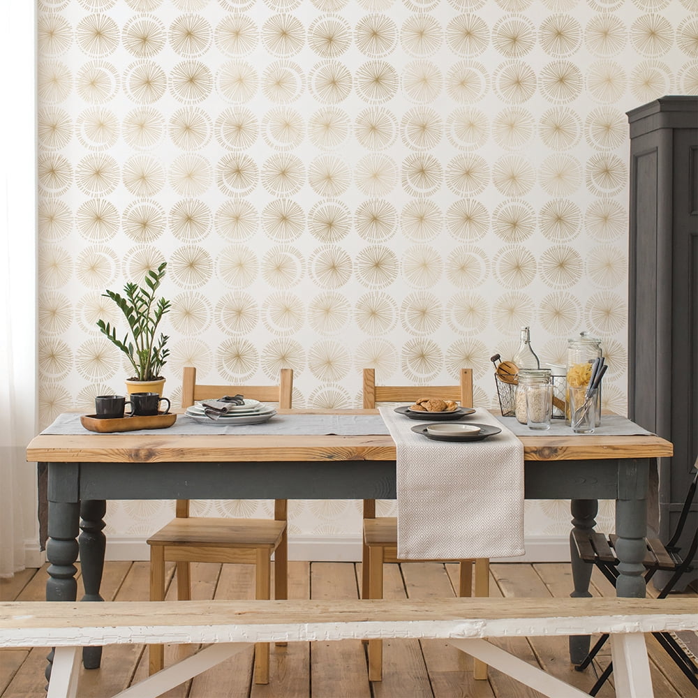 Tempaper Goodbye Moon White & Metallic Gold Peel and Stick Wallpaper, 20.5" x 16.5'