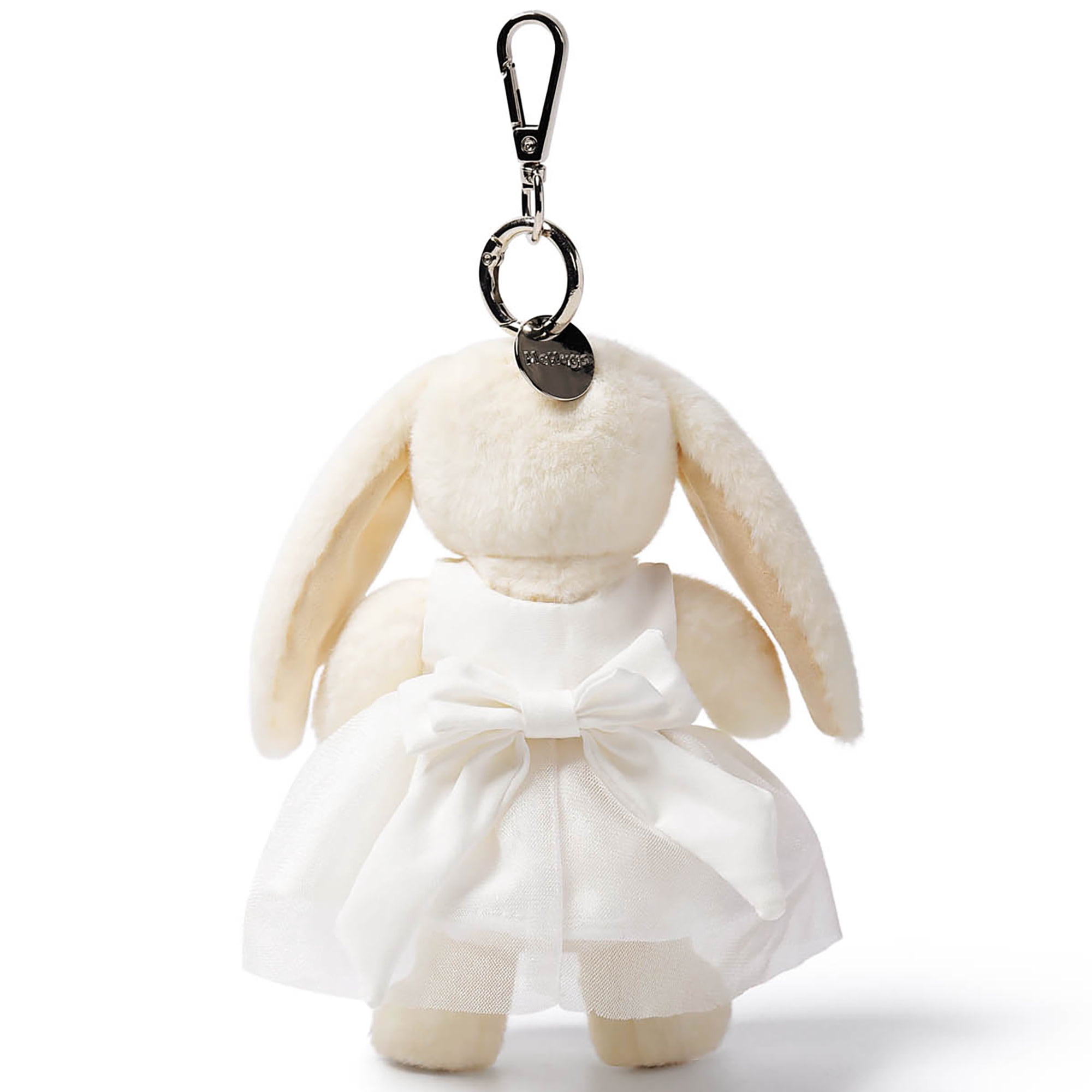 McHugs: Plush Bag Charm - White Dress Smiling Leveret - Bunny Stuffed Animal Clip Keychain, Backpack Ornament, Travel Accessory Companion, Kids 3+
