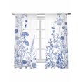 thumbnail image 2 of Sheer Curtains 63 Inches Long, Blue Flower Plant Light Filtering Window Curtains for Living Room/Bedroom, Retro Country Tree Branch Leaves Rod Pocket Voile Sheer Curtain Drapes, 52"W x 63"L, 2 Panels, 2 of 8