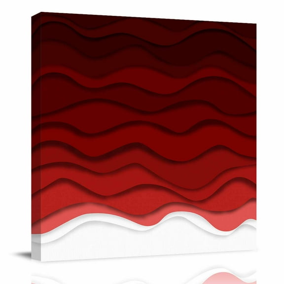 Canvas Print Wall Art Oil Paintings Dark Red Color Gradient Art Picture Prints Artwork for Living Room Kitchen Bathroom Bedroom,Stretched and Framed Ready to Hang,Abstract Water Ripple Wavy Stripe