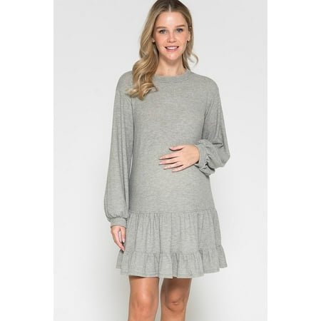 

Women Maternity Round Neck Long Sleeve Stadium Tiered Dress