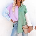 thumbnail image 4 of Women's Corduroy Color Block Boyfriend Shirts Oversized Loose Fit Button Down Blouse Tops with Pocket, 4 of 8