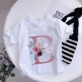 thumbnail image 4 of Camiseta de algodón con 26 letras en inglés ABCD, camiseta de verano para niños con flores, ropa informal de dibujos animados, camisetas de manga corta para niñas y niños, 4 of 5