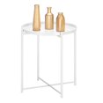 thumbnail image 5 of Round Metal Countertop And Cross Base Wrought Iron Living Room Side Table Pearl White, 5 of 15