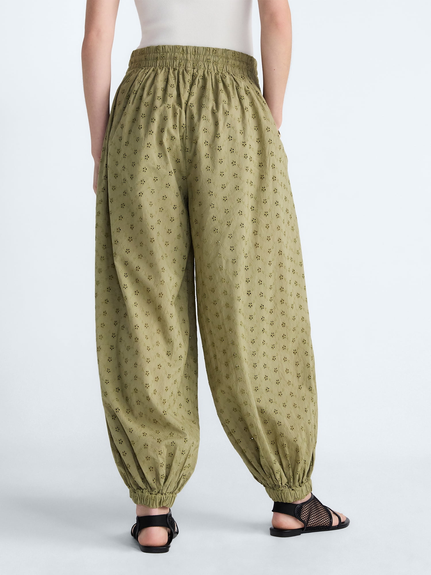 Scoop Women’s and Women's Plus Eyelet Harem Cotton Pants, Sizes XS-4X
