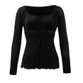 thumbnail image 3 of Women Vintage Aesthetic Top Long Sleeve Lace Trim Tight Shirts Y2k Graphic Print Fairy Grunge Top Streetwear Black XL, 3 of 5