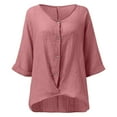 thumbnail image 4 of Women's Summer Linen V Neck Oversized Short Sleeve Loose Fit Casual Button Up Blouse Top Womens Tan Top Thanksgiving Shirts for Women plus Size Oversized Shirts for Women Womens Shirts Short Sleeve, 4 of 4