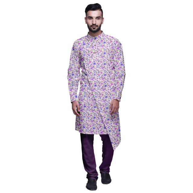 Atasi Designer Kurta Pajama For Men Printed Angrakha Kurta Set Summer Clothing
