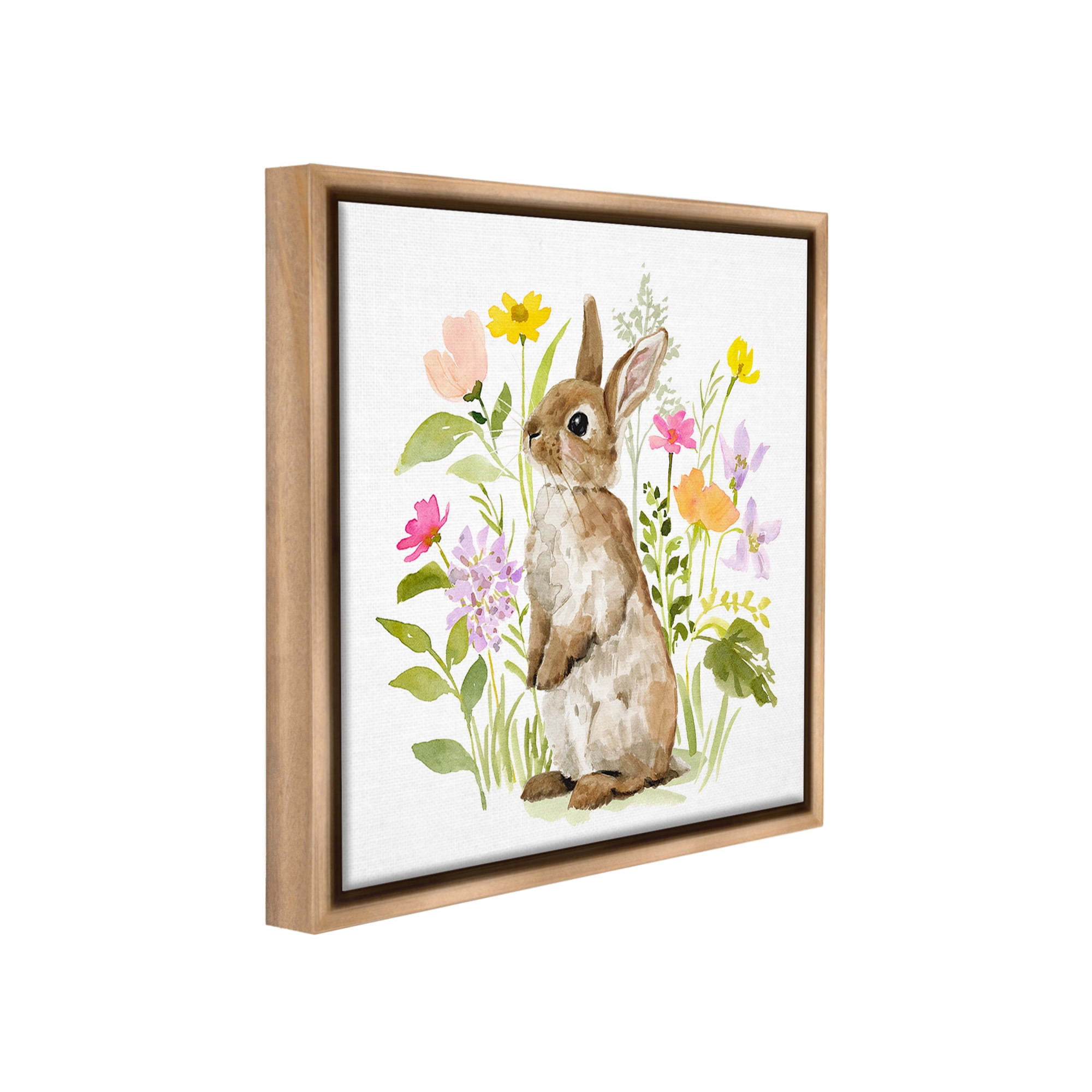 Stupell Industries Bunny in Spring Nature Animals & Insects Painting Brown Floater Framed Canvas Art Print Wall Art, 25 x 25