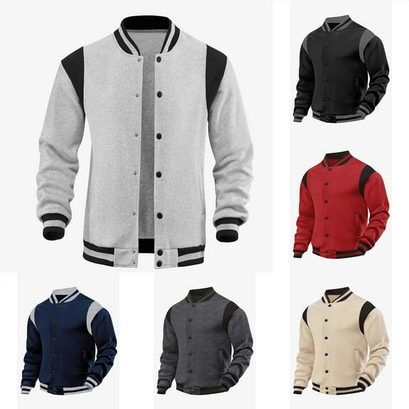 LWITHSZG Bomber Jacket Men Long Sleeve Button Down Baseball Lightweight Jackets Long Sleeve Going Out Tops Fall Winter Fashion Outerwear with Pockets