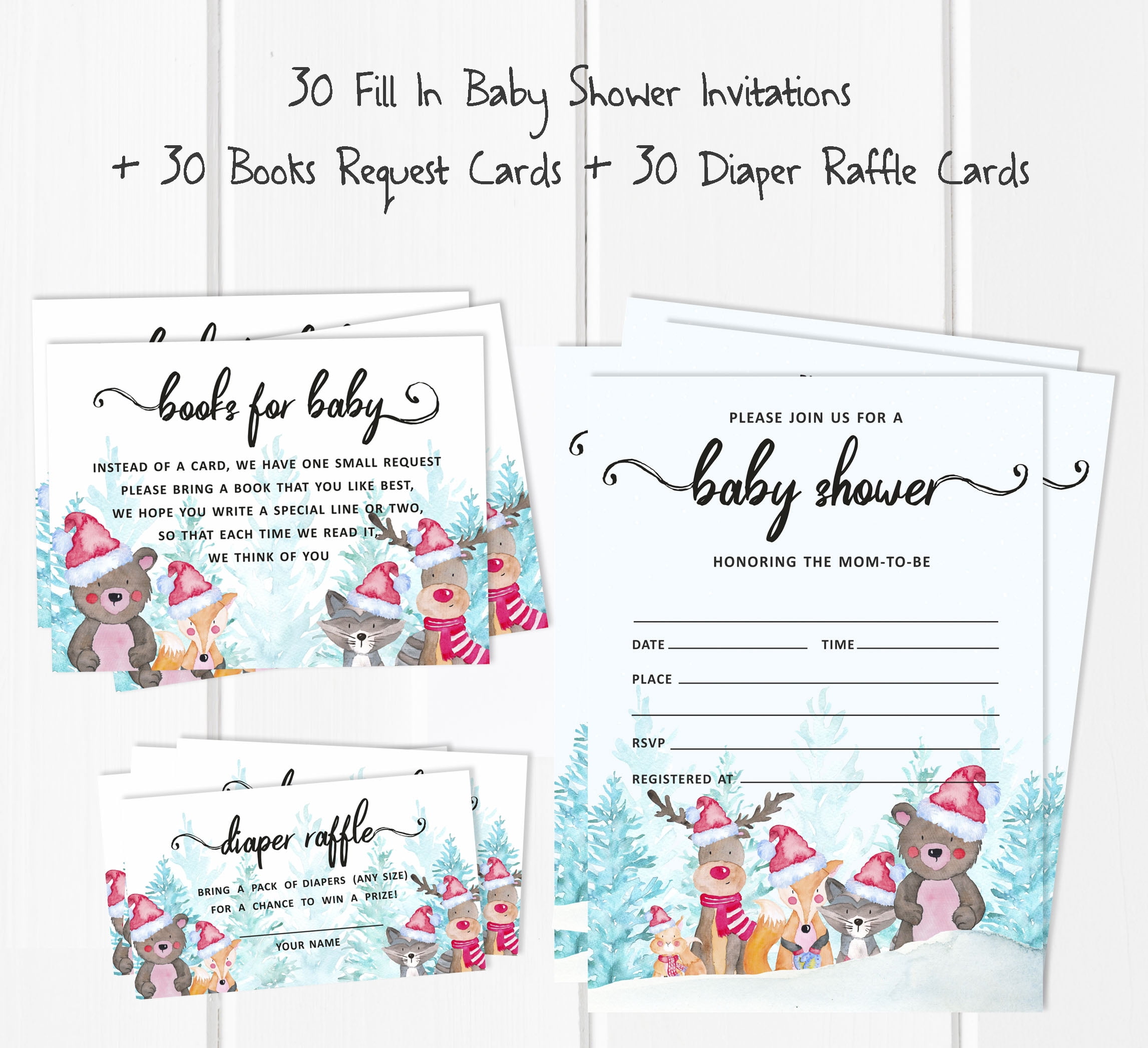 Inkdotpot Set Of 30Winter Jungle Theme Baby Shower Invitations-Diaper Raffle Tickets And Baby Shower Book Request Cards Gender Neutral Invites Its A Boy Its A Girl