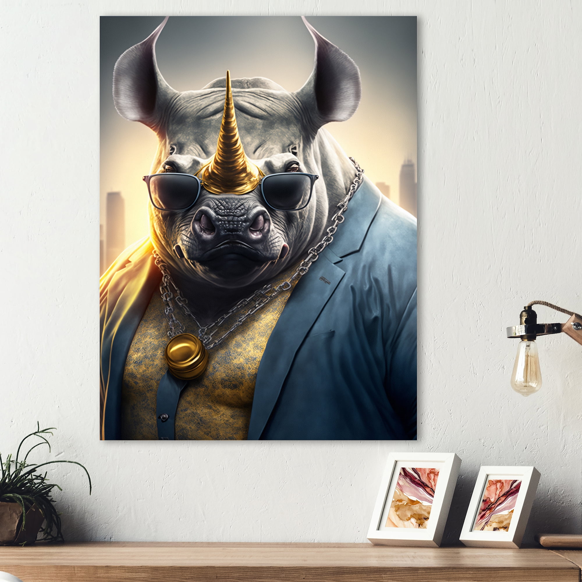 Designart Rhino Gangster in NYC III Canvas Wall Art