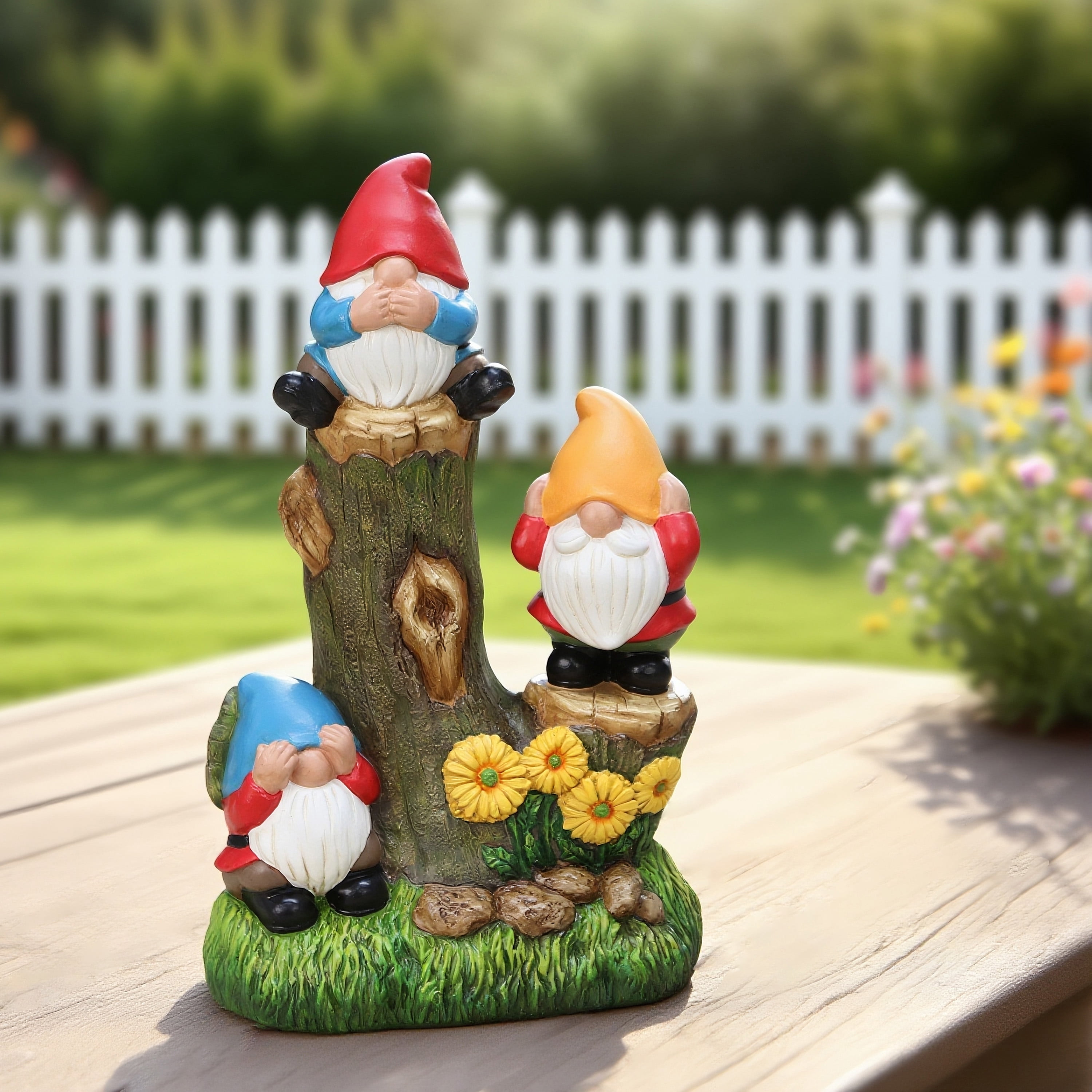 Mainstays Outdoor Three Gnomes on Log Statue 7.5 in L x 4.8 in W x 12.3 in H