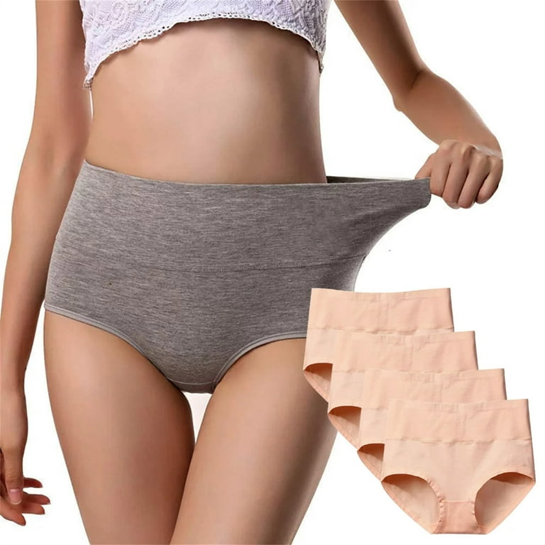 Qcmgmg Womens No Show Underwear Tummy Control Cotton High Waisted Briefs  Full Coverage Womens Plus Size Underwear 4 Pack Beige 3XL