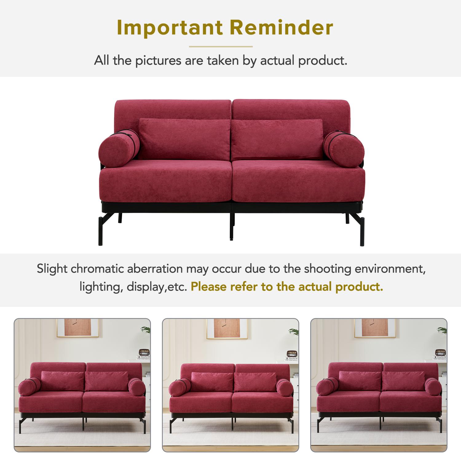 59" Loveseat Sofa with USB Ports,Modern Sofa Couch 2-Seater Sofa with 2 Pillows,Cylindrical Armrests for Living Room Bedroom Apartment,Red