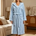 thumbnail image 4 of Womens Plush Robes Long Soft Jacquard Fluffy Bathrobe Hooded Robe Sleepwear with Pockets Sky Blue Free Size, 4 of 6