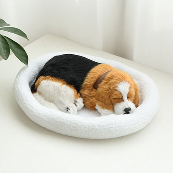MMJ Breathing Dog Plush Toy Realistic Sleeping Puppy Stuffed Animal Fluffy Companion 13.77x11.4in for Age 3 to Adult