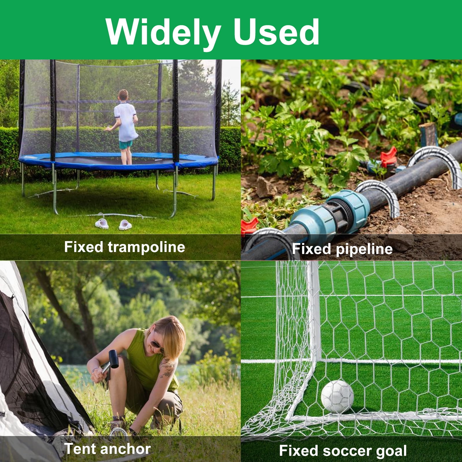 Trampolines Wind Stakes 12 Inch, U Shaped Rebar Stakes Heavy Duty, Safety Ground Anchor Galvanized Steel Wind Stakes for Camping Tents, Soccer Goals, Canopy, Garden, Yard, 8 Pack