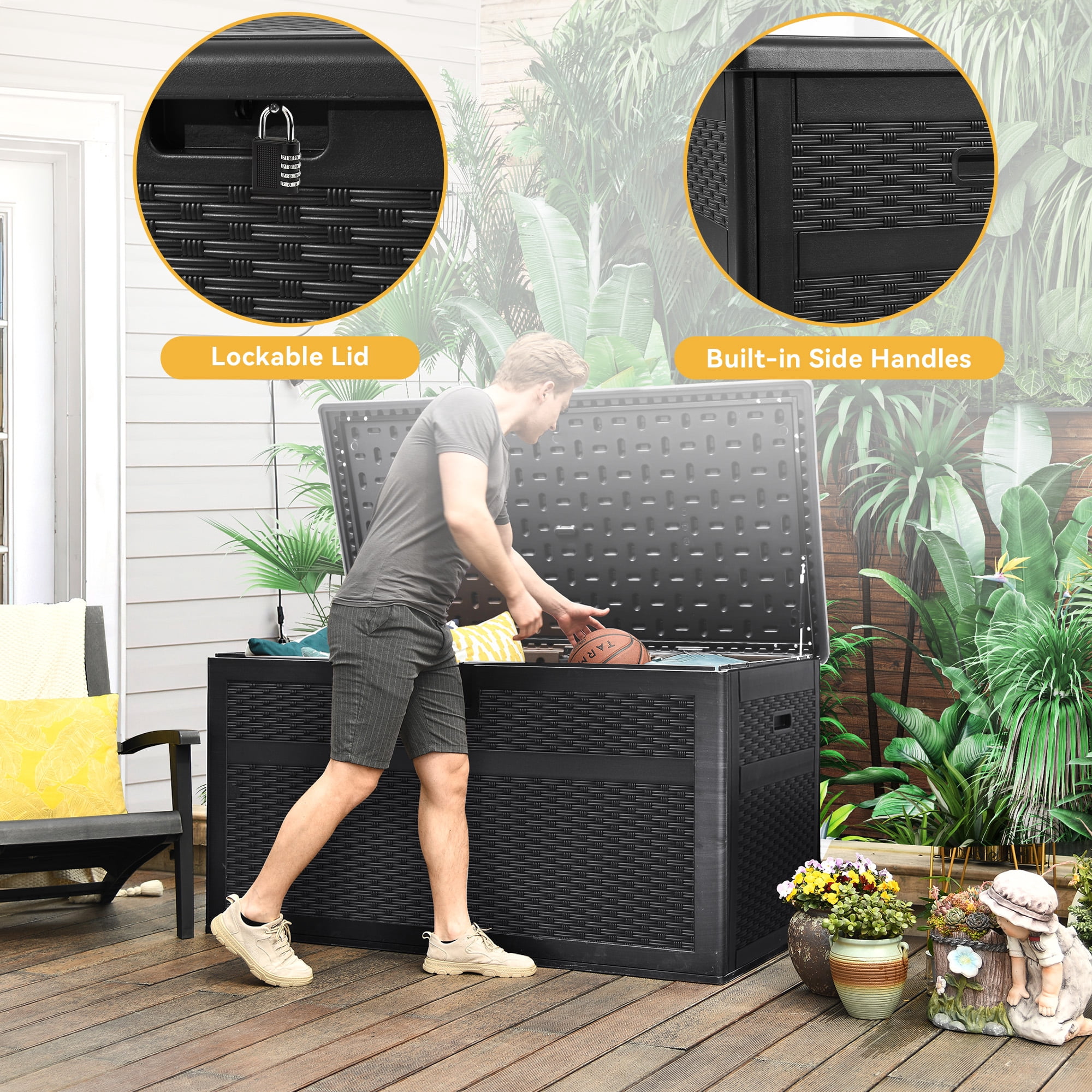 Dextrus Outdoor 230 Gallon Deck Box with Adjustable Partition Black