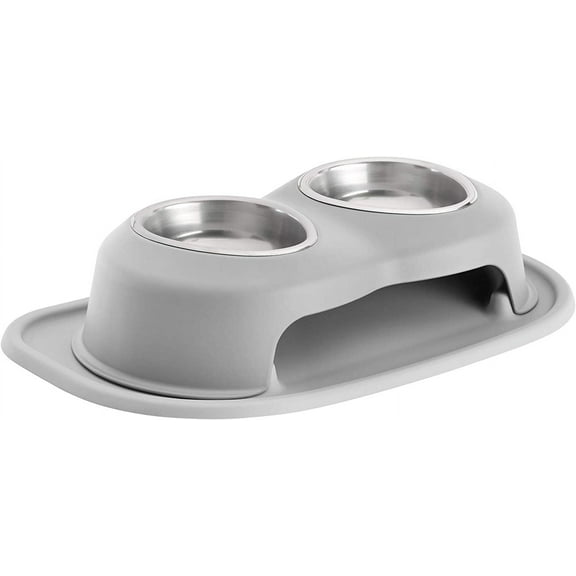 WeatherTech Double High Pet Feeding System - Elevated Dog/Cat Bowls - 4 inch High Light Grey (DHC1604LGLG)