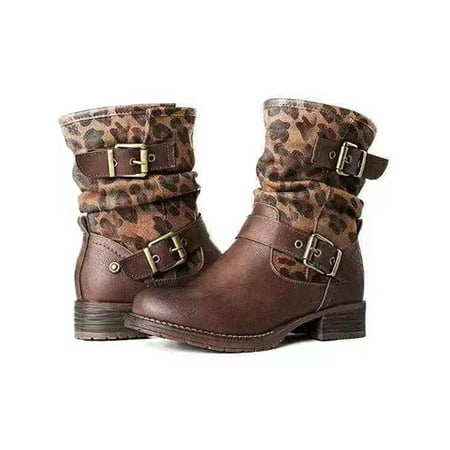 

Gomelly Womens Work Comfort Round Toe Short Bootie Walking Fashion Leopard Print Vintage Pull On Ankle Boots Leopard Print 9