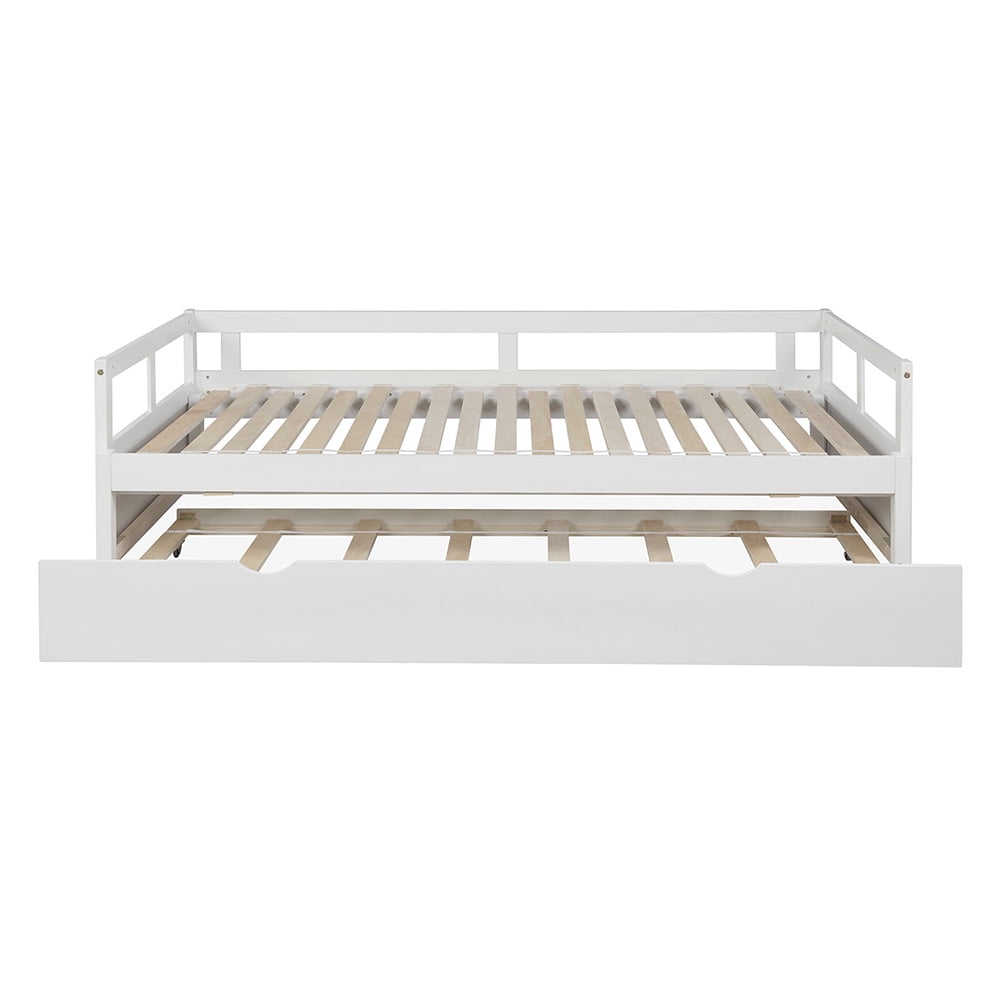 Lowestbest Extending Daybed with Trundle Frame, Sofa Bed Support Platform for Living Room Bedroom Apartment, White Lowestbest Extending Daybed with Trundle Frame, Sofa Bed Support Platform for Living Room Bedroom Apartment, White