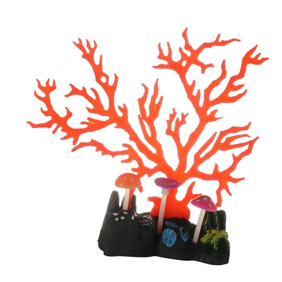 Unique Bargains Silicone Glowing Aquarium Mushroom Coral Decor Fluorescence Aquatic Artificial Plant Orange