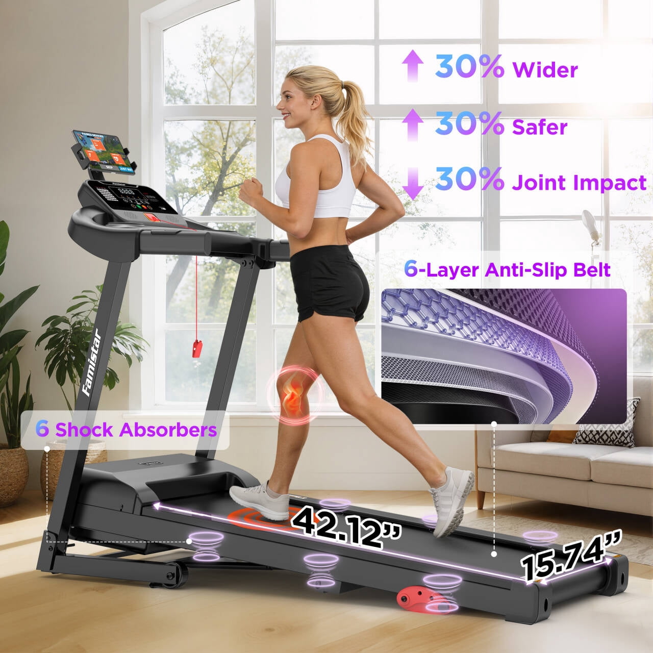 Treadmill for Home, Portable Folding Electric Exercise Treadmill with Adjustable Incline, APP Control, 64 Programs, 320 lb Capacity, 7.5MPH, Bluetooth Speakers, Running Walking Jogging, 12/23 Update