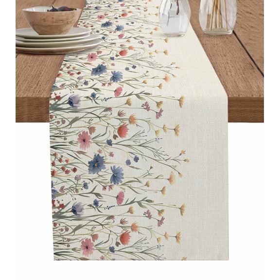 Hokiten Table Runners 36 Inches Long Dress Scarves, Spring Floral Farmhouse Kitchen/Dining Table Runner, Short Coffee Tablerunners, Watercolor Rustic Summer Botanical 13x36 Inch