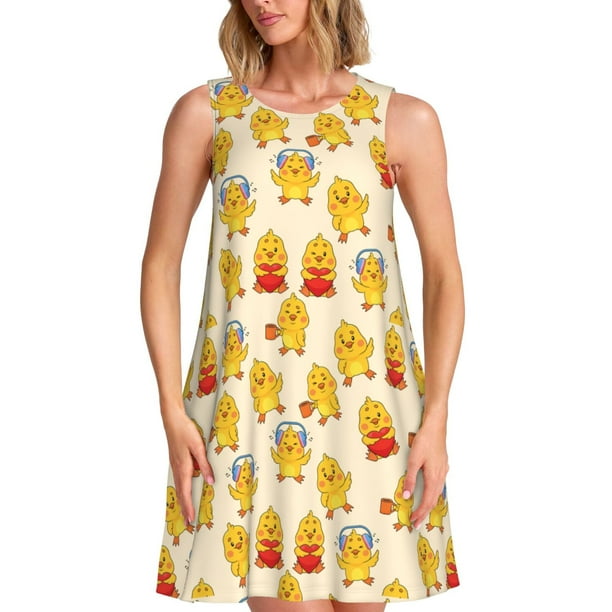 Disketp Cute Chicken para Vestido sin Mangas para Mujeres, Vestidos de Verano para Mujeres, Casual y Holgado para la Playa