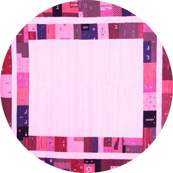 Ahgly Company Indoor Round Abstract Pink Contemporary Area Rugs, 7' Round