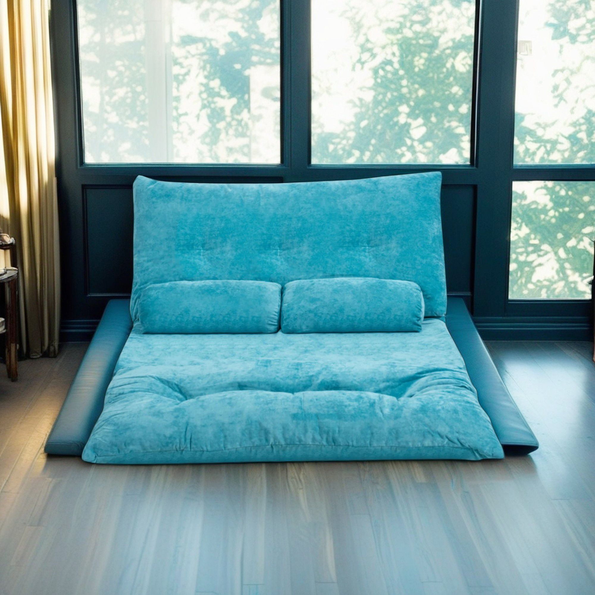 Demi Bonn Adjustable Floor Sofa Couch, Foldable Lazy Sofa Sleeper Bed, Multi-Functional Floor Loveseat, 6-Position Adjustable Sleeper Lounge Couch with 2 Pillows, for Reading, Gaming, Blue