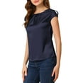 thumbnail image 4 of INSPIRE CHIC Women's Cap Sleeve Silky Blouse Round Neck Pleated Casual Elegant Top, 4 of 6