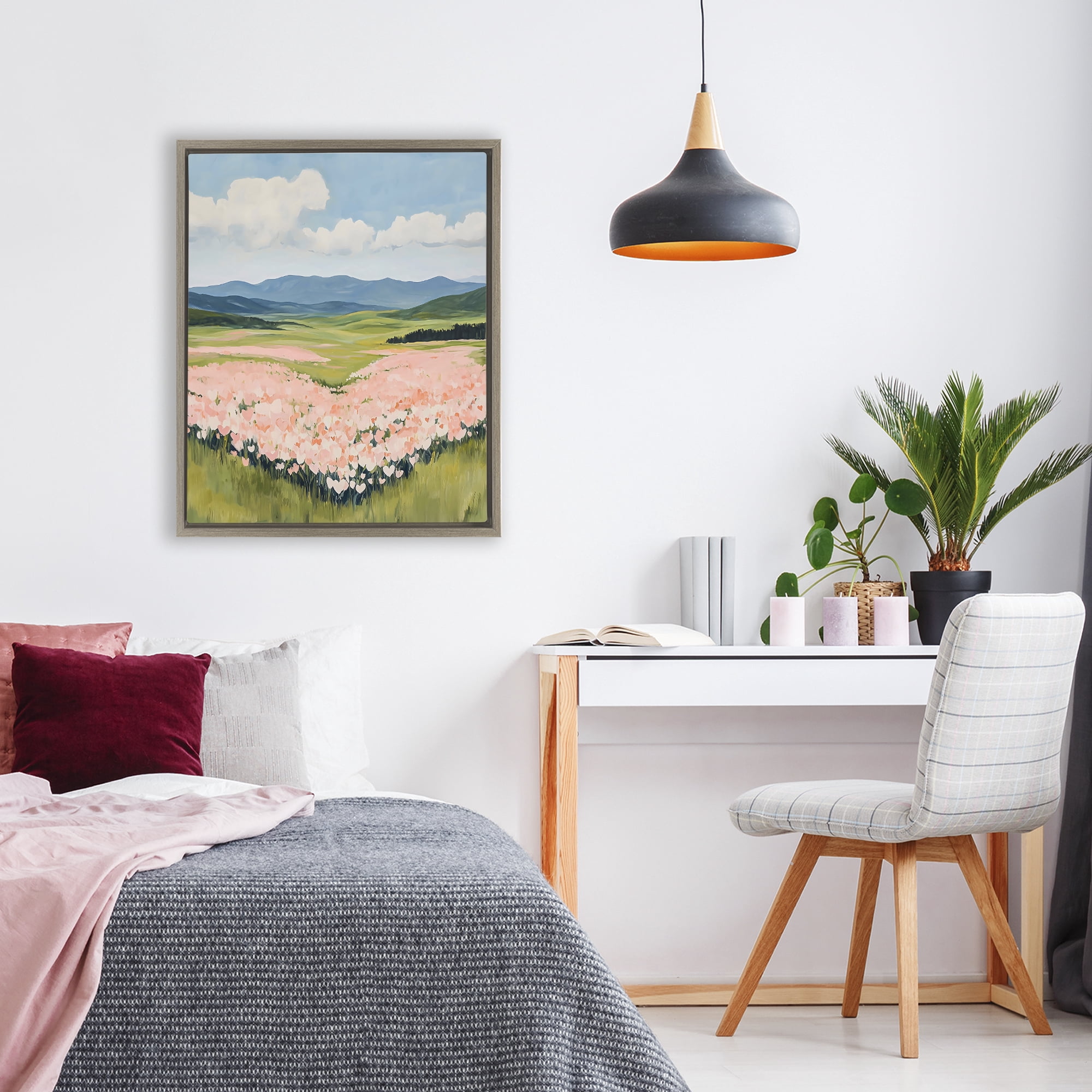 Stupell Industries Heart Shaped Flower Field Brown Framed Floater Canvas Wall Art, design by The Prints Vibe