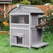 MEDEHOO Outdoor Cat House for Winter Feral Kitty Shelter with Escape Door,2 Stroy